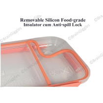 Braingiggles Stainless Steel 2 Compartments Bento Lunch Box With Removable Inner Tray, Insulated, Leak Proof Bento Box For Kids, Adults, Orange