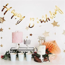 Brain Giggles Metallic Happy Birthday Banner For Birthday Decorations, Gold