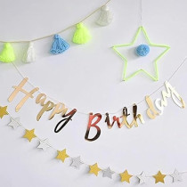 Brain Giggles Metallic Happy Birthday Banner For Birthday Decorations, Gold