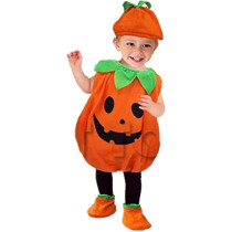 Brain Giggles Halloween Costume For Kids Pumpkin Romper Set With Hat And Pair Of Shoes