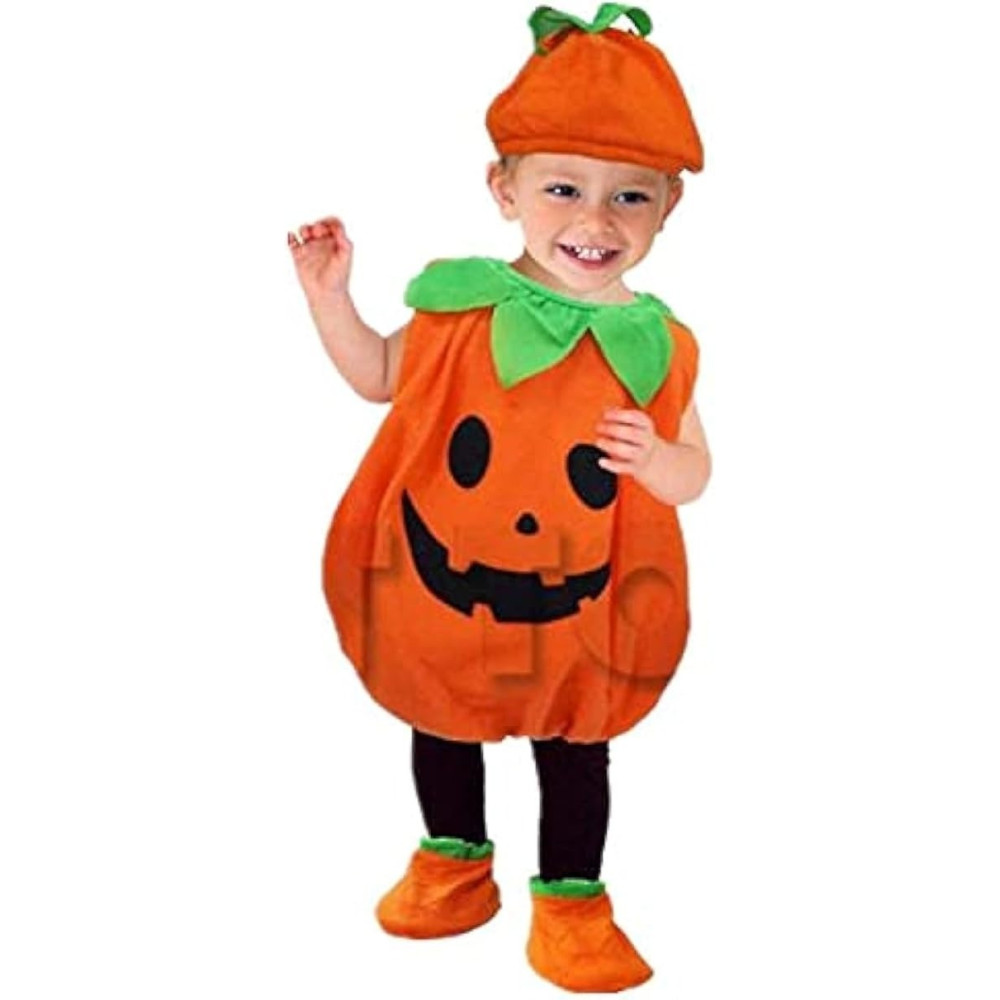 Brain Giggles Halloween Costume For Kids Pumpkin Romper Set With Hat And Pair Of Shoes