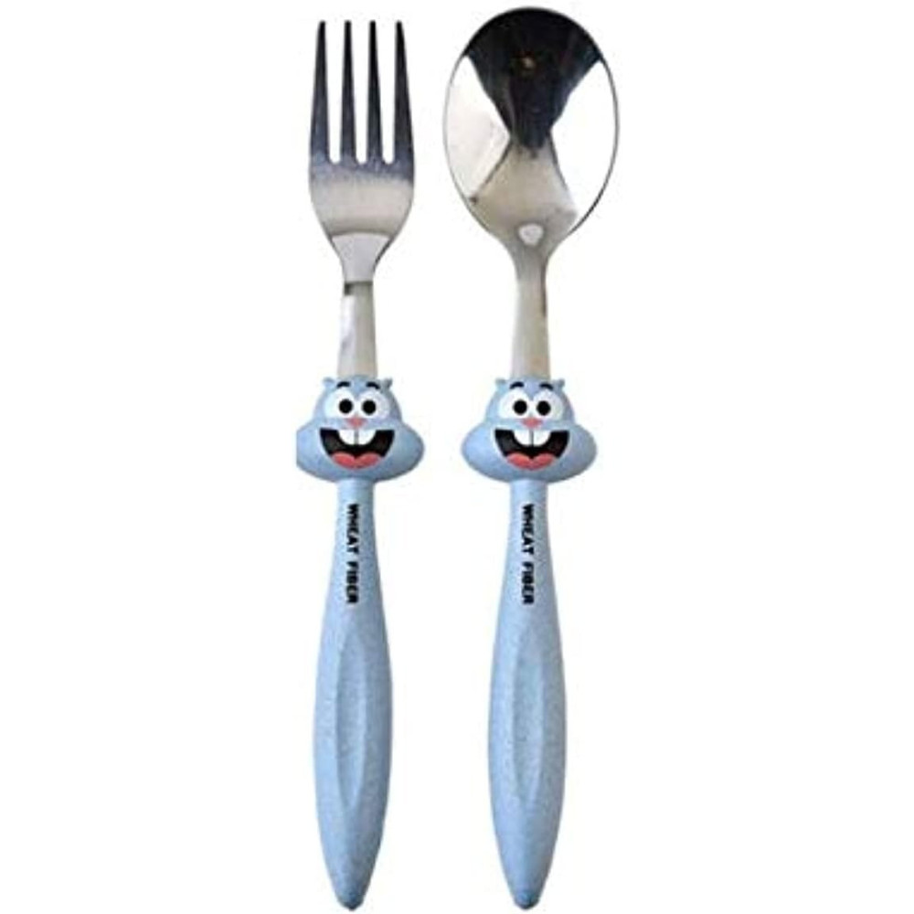 Jade 2 Pieces Bunny Kid’s Stainless Steel Bunny Spoon And Fork Set, Blue