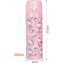 Brain Giggles Steel Flask Insulated Thermos Stainless Steel For Kids, 500 ml, Kitty Pink