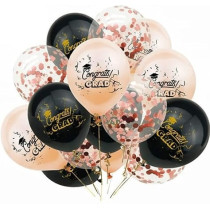Brain Giggles Graduation Balloons Set Of 15 Pieces, Rose Gold, Black