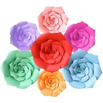 Brain Giggles 4 Pieces Multicolour DIY Rose 3D Paper Flower Decoration For Wedding Birthday Home Party Celebration