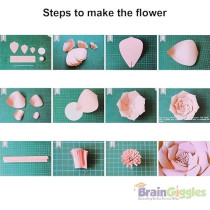 Brain Giggles 4 Pieces Multicolour DIY Rose 3D Paper Flower Decoration For Wedding Birthday Home Party Celebration