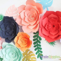 Brain Giggles 4 Pieces Multicolour DIY Rose 3D Paper Flower Decoration For Wedding Birthday Home Party Celebration