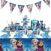 Brain Giggles Frozen Birthday Plates And Cups Set, 136 Pieces