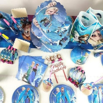 Brain Giggles Frozen Birthday Plates And Cups Set, 136 Pieces