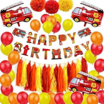 Brain Giggles Fire Truck Theme Birthday Decoration Kit, 45 Pieces