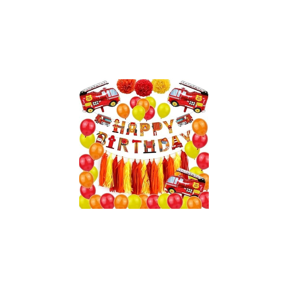 Brain Giggles Fire Truck Theme Birthday Decoration Kit, 45 Pieces