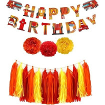 Brain Giggles Fire Truck Theme Birthday Decoration Kit, 45 Pieces