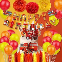 Brain Giggles Fire Truck Theme Birthday Decoration Kit, 45 Pieces