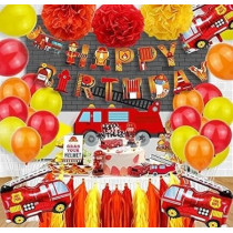 Brain Giggles Fire Truck Theme Birthday Decoration Kit, 45 Pieces