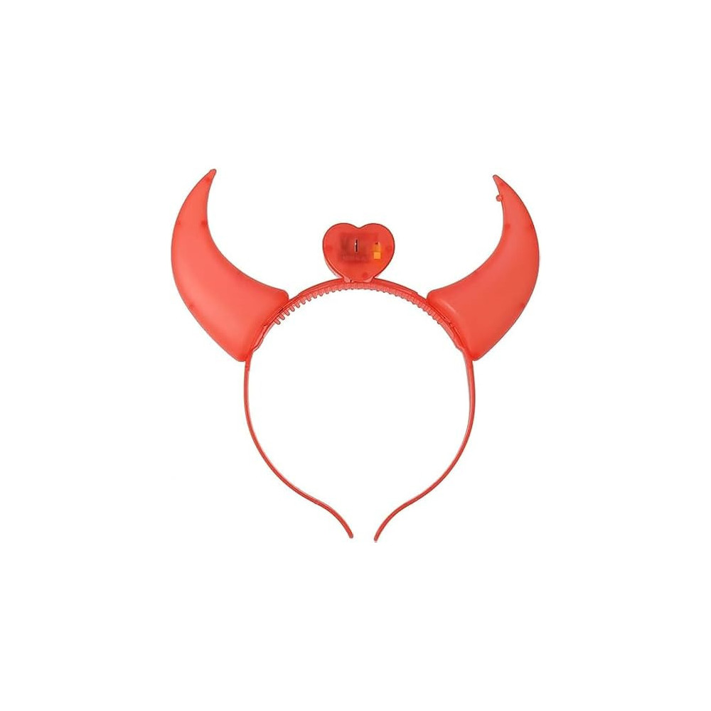 Brain Giggles Red Glowing LED Devil Horns Headband Halloween Accessory/Prop For Kids And Adults, Plastic Head Boopers For Cosplay And Costume Fun