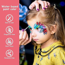 Brain Giggles Face And Body Paint Kit, 15 Vibrant Colors With Stencils And Brushes, Water-Based, Non-Toxic Face Paint Set For Kids And Adults, Ideal For Halloween Makeup, Cosplay, Festivals, Birthdays