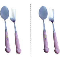Brain Giggles Kids Cutlery Set With Case, Round Edge Stainless Steel, Bpa Free Handles, Spoon And Fork For Lunch Box, Paw Engraved Children Tableware With Portable Case, 2, Pink