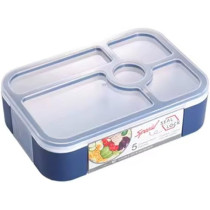 Brain Giggles Bento Lunch Box -Leakproof, Bpa-Free, Airtight Tiffin With Spoon And Fork- 5 Compartments, 1100Ml, Microwave Safe Bento Box For Kids And Adults, Ideal For School And Office, Blue