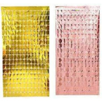 Brain Giggles Metallic Foil Curtain, Shimmering Fringe Tinsel Backdrop For Birthday Party Decoration, Pack Of 4, Gold And Rose Gold