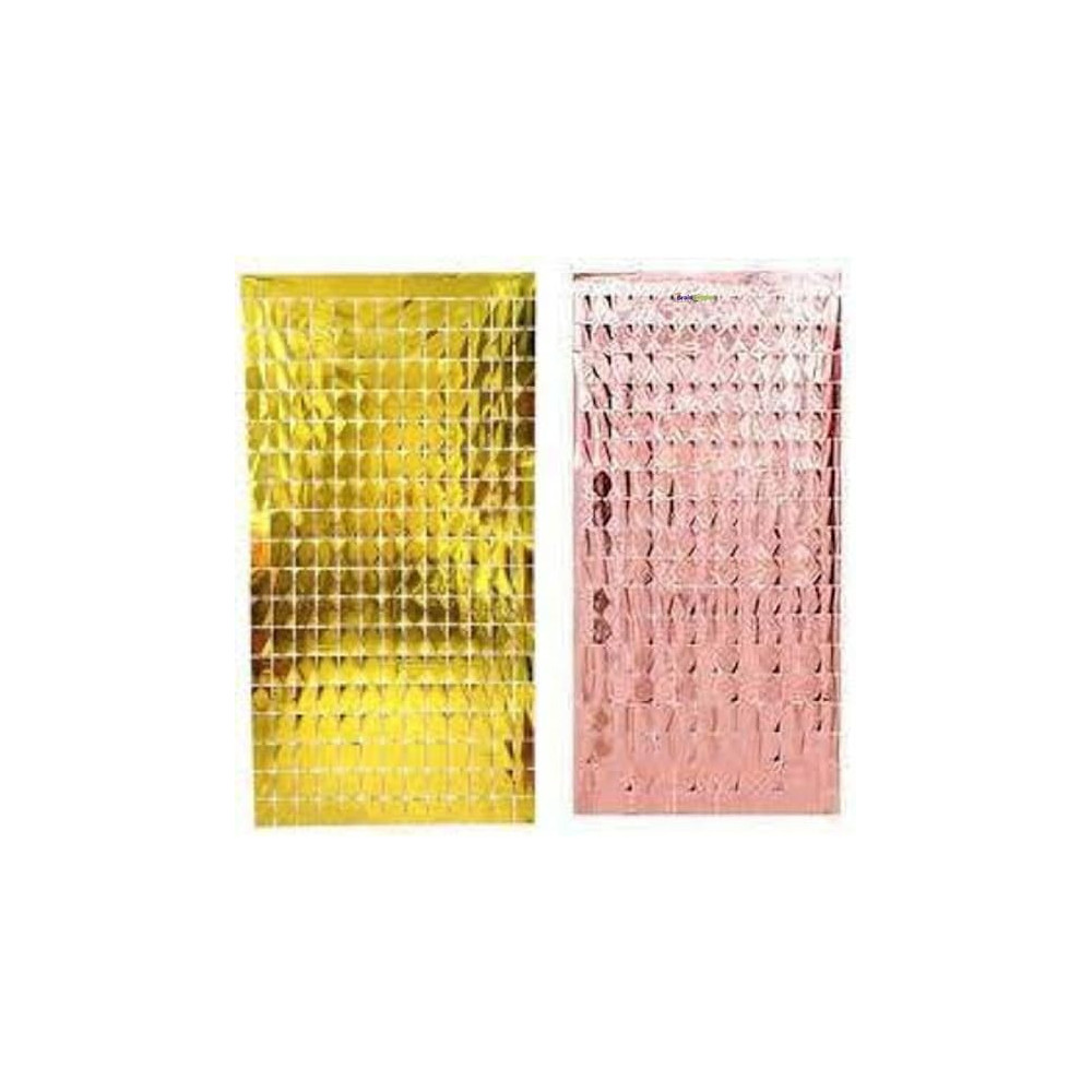 Brain Giggles Metallic Foil Curtain, Shimmering Fringe Tinsel Backdrop For Birthday Party Decoration, Pack Of 4, Gold And Rose Gold