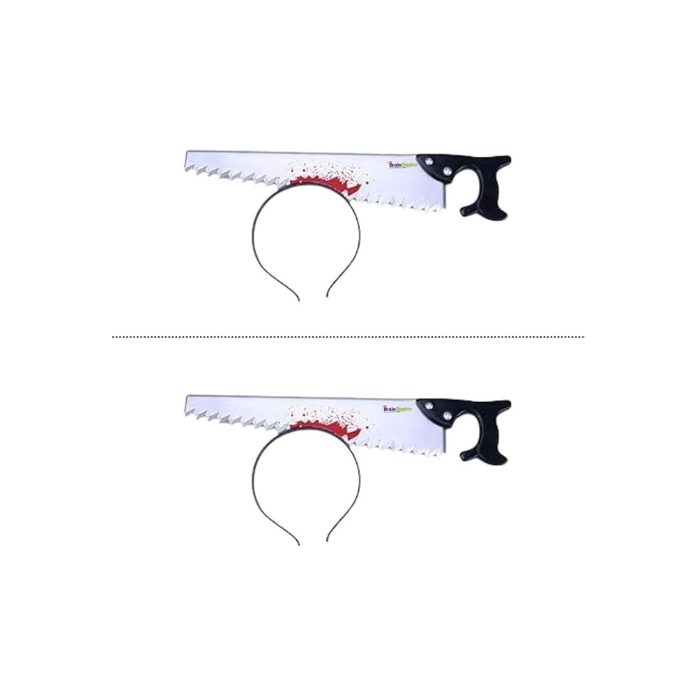 Brain Giggles Halloween Costume Scary Fake Weapon Headband For Kids Adults Halloween Headwear Horror Fancy Party Halloween, Silver, Bloody Saw Headband