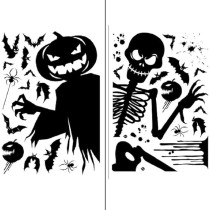 Brain Giggles Black Ghost Monster And Pumpkin Shadow Window Wall Sticker Giant Ghost Witch Skeleton Decal Decor Halloween Party Decoration