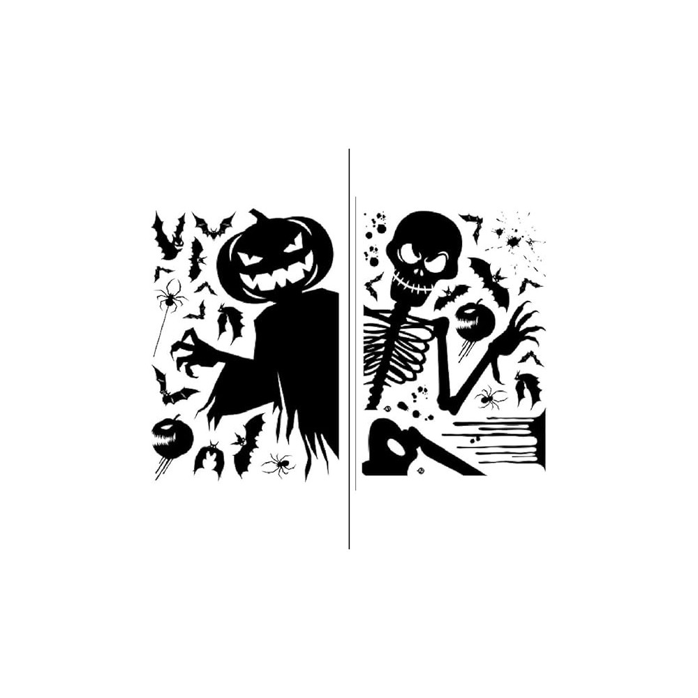 Brain Giggles Black Ghost Monster And Pumpkin Shadow Window Wall Sticker Giant Ghost Witch Skeleton Decal Decor Halloween Party Decoration