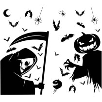 Brain Giggles Black Ghost Monster And Pumpkin Shadow Window Wall Sticker Giant Ghost Witch Skeleton Decal Decor Halloween Party Decoration