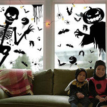 Brain Giggles Black Ghost Monster And Pumpkin Shadow Window Wall Sticker Giant Ghost Witch Skeleton Decal Decor Halloween Party Decoration
