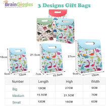 Brain Giggles 3Pcs Cartoon Dinosaur Theme Gift Bags, Paper Candy Gift Pouch Bags For Kids Party, Printing Paper Bags Kraft Paper Candy Gift Bag For Kids Birthday Party Supplies, Multicolor, Large