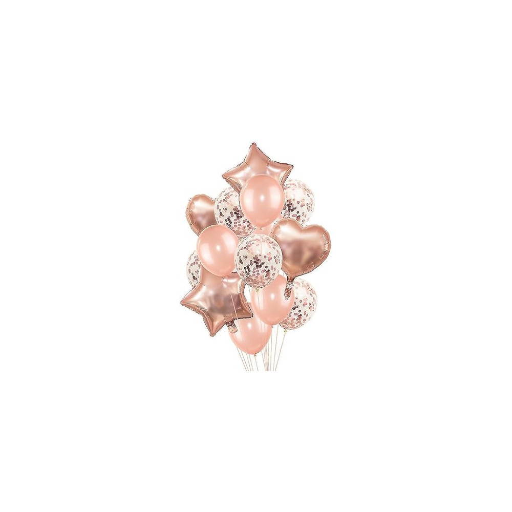 Brain Giggles Rose Gold Balloons, Confetti Latex Balloon Foil Heart Star Balloons For Birthday Wedding Baby Shower Party Balloon Decoration Party Supplies, Pack Of 2