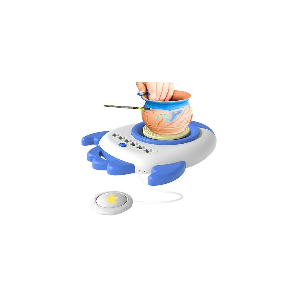 Brain Giggles Kids Pottery Wheel, Motorized Pottery Wheel Activity Set, Complete Pottery Wheel And Painting Kit Mess Free Air Dry Clay For Kids, Blue