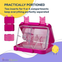 Brain Giggles Bpa Free Leakproof Airtight Bento Lunchbox With 6 Adjustable Compartments, 760 Ml Insulated Tiffin Box With Removable Tray For Kids And Adults Perfect For School Office, Dark Pink