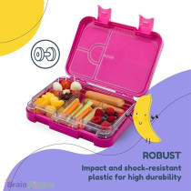 Brain Giggles Bpa Free Leakproof Airtight Bento Lunchbox With 6 Adjustable Compartments, 760 Ml Insulated Tiffin Box With Removable Tray For Kids And Adults Perfect For School Office, Dark Pink