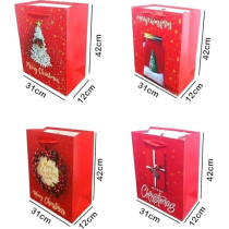 Brain Giggles Assorted Merry Christmas Gift Bags Large, 42 x 31 x 12 Cm Gift Bag With Christmas Tree, Wreath, Snow Globe Designs, Paper Bags With Sturdy Handles For Christmas Gifts, Gift Wrap, Set Of 2