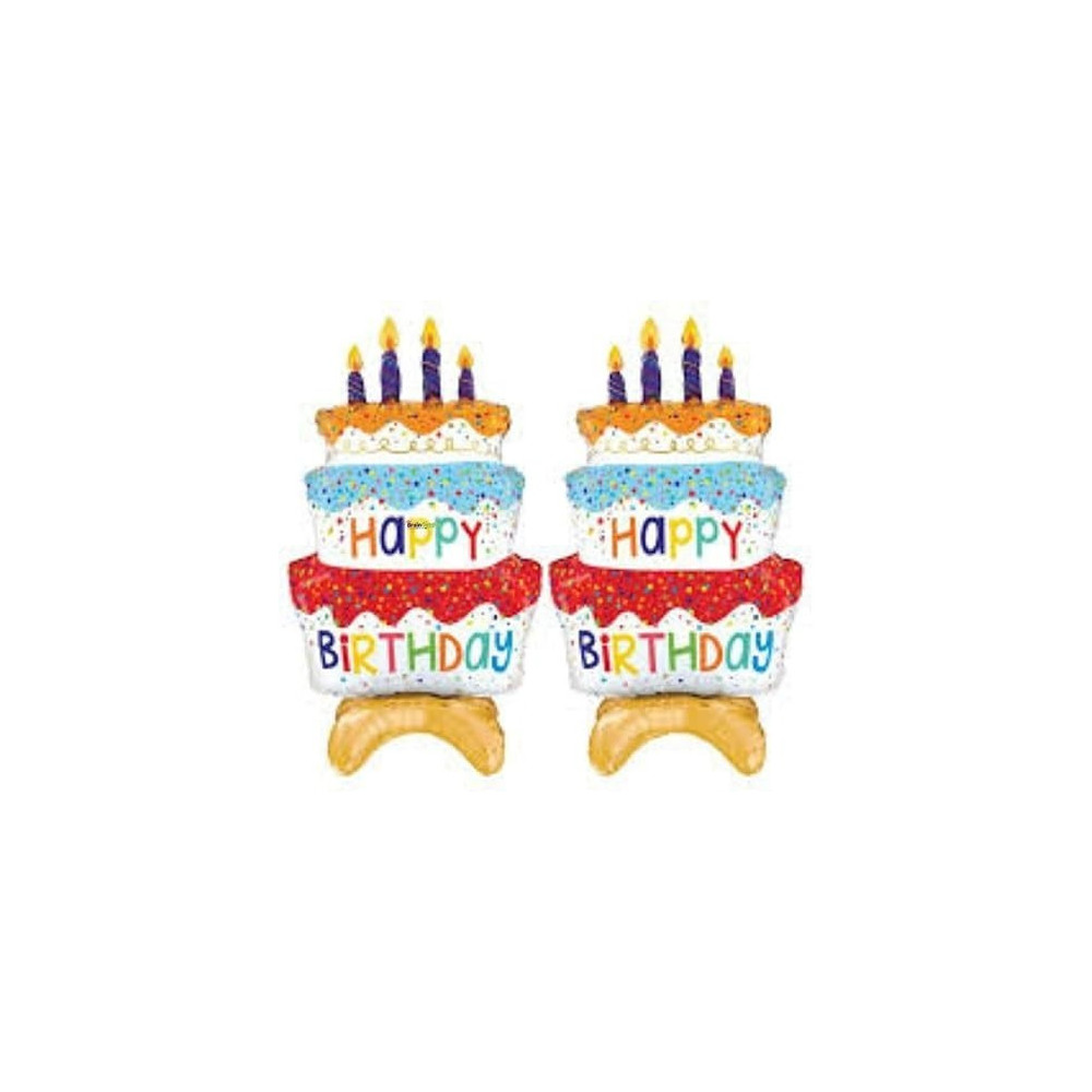 Brain Giggles Happy Birthday Printed Multicolour Cake Shape Foil Balloon, Large Size Decoration 100 Cm (39 Inch) Perfect Party Decor/Celebrations/Events, Pack Of 2