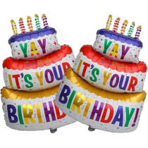 Brain Giggles Yay Its Your Birthday Printed Cake Shaped Multicolour 37 Inches Foil Balloon, Perfect For Birthday Parties Home Decorations, Pack Of 2