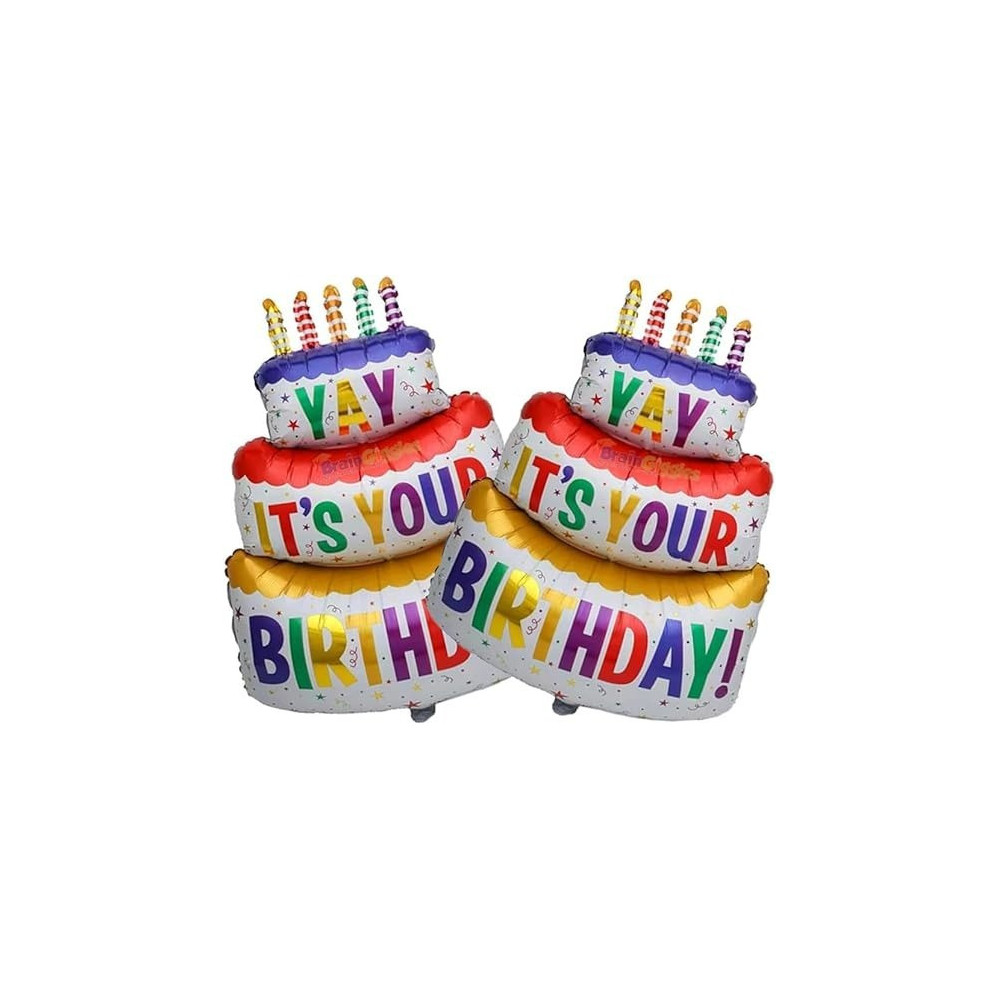 Brain Giggles Yay Its Your Birthday Printed Cake Shaped Multicolour 37 Inches Foil Balloon, Perfect For Birthday Parties Home Decorations, Pack Of 2