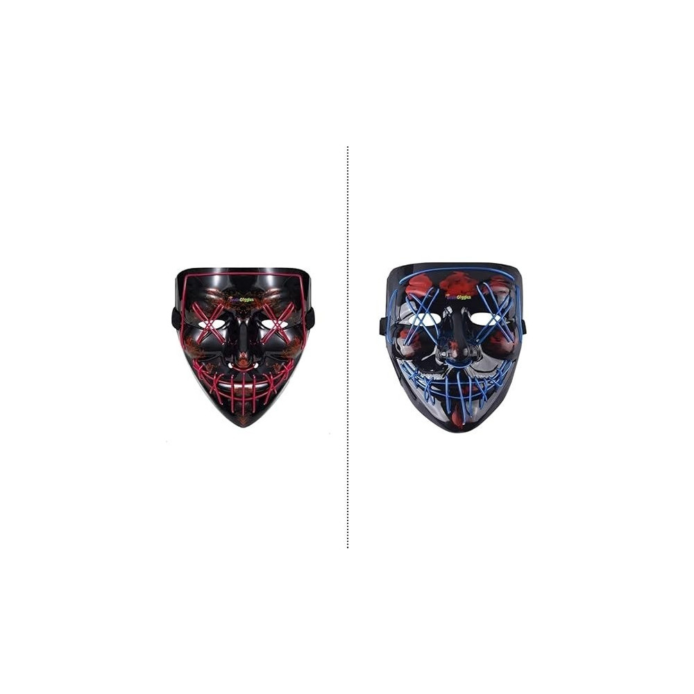 Brain Giggles Halloween Mask With LED Light Up Purge Mask, Set Of Two Masks, 1 With Purple Plus 1 With Blue LED Lights With 3 LED Flash Modes, Halloween Party Mask For Kids/Adults, Halloween Accessory