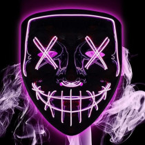 Brain Giggles Halloween Mask With LED Light Up Purge Mask, Set Of Two Masks, 1 With Purple Plus 1 With Blue LED Lights With 3 LED Flash Modes, Halloween Party Mask For Kids/Adults, Halloween Accessory