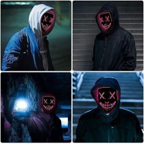 Brain Giggles Halloween Mask With LED Light Up Purge Mask, Set Of Two Masks, 1 With Purple Plus 1 With Blue LED Lights With 3 LED Flash Modes, Halloween Party Mask For Kids/Adults, Halloween Accessory