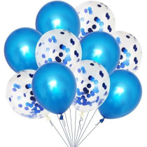 Brain Giggles 50Pcs Latex And Confetti Balloons 12 Inches For Party Balloon, Wedding, Graduation, Kids Birthday Party, Christmas, Baby Shower, Blue