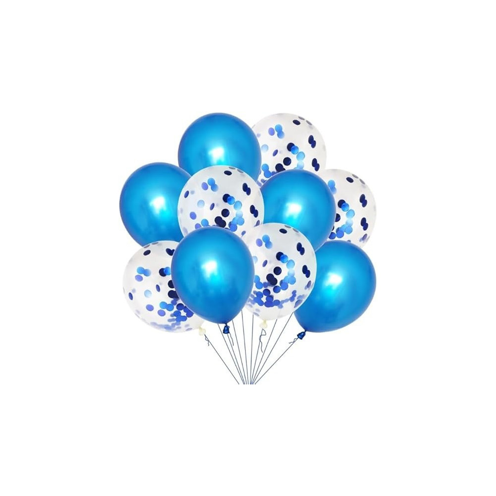Brain Giggles 50Pcs Latex And Confetti Balloons 12 Inches For Party Balloon, Wedding, Graduation, Kids Birthday Party, Christmas, Baby Shower, Blue