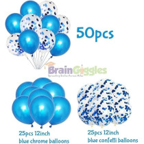 Brain Giggles 50Pcs Latex And Confetti Balloons 12 Inches For Party Balloon, Wedding, Graduation, Kids Birthday Party, Christmas, Baby Shower, Blue