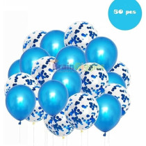 Brain Giggles 50Pcs Latex And Confetti Balloons 12 Inches For Party Balloon, Wedding, Graduation, Kids Birthday Party, Christmas, Baby Shower, Blue