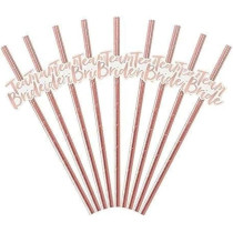 Brain Giggles 10Pcs Team Bride Straws Rose Gold With Letter Hen Bachelorette Wedding Decorations