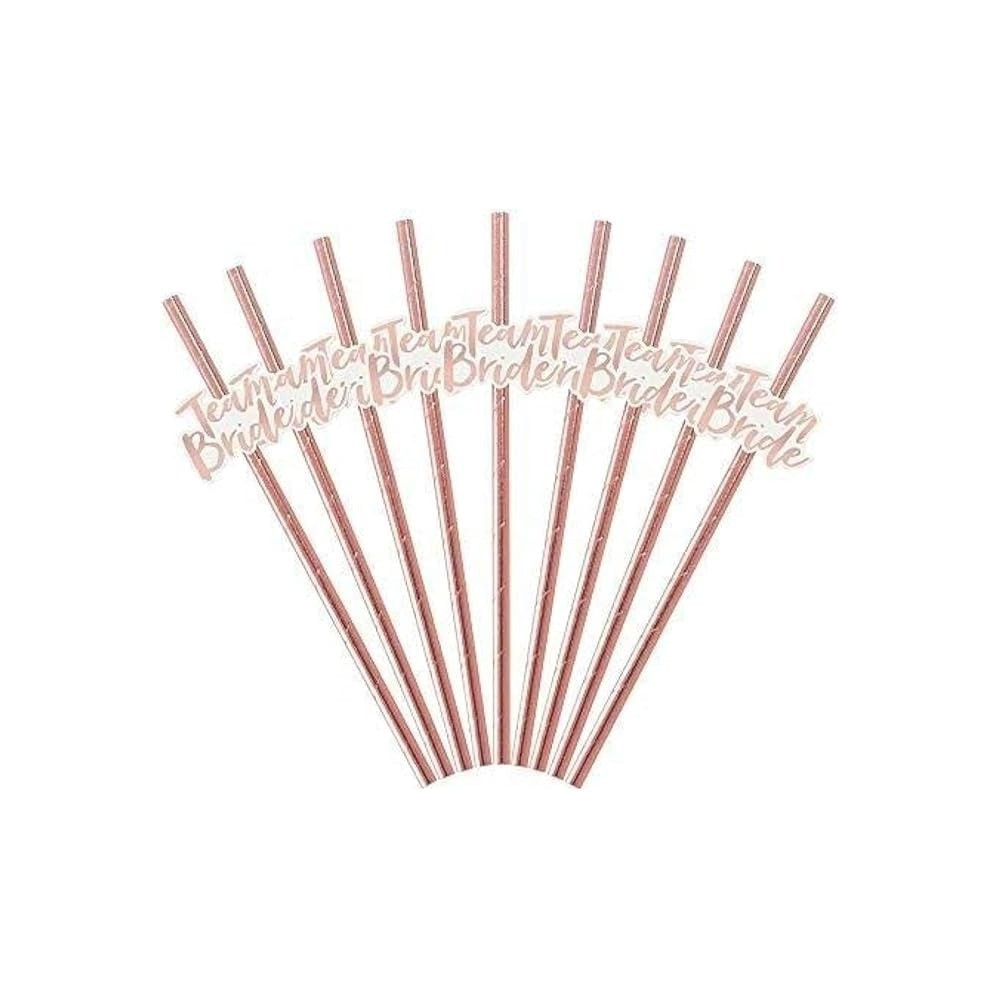 Brain Giggles 10Pcs Team Bride Straws Rose Gold With Letter Hen Bachelorette Wedding Decorations