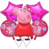 Brain Giggles 5 Pcs Peppa Pig Foil Balloons For Birthday Party Decorations Supplies