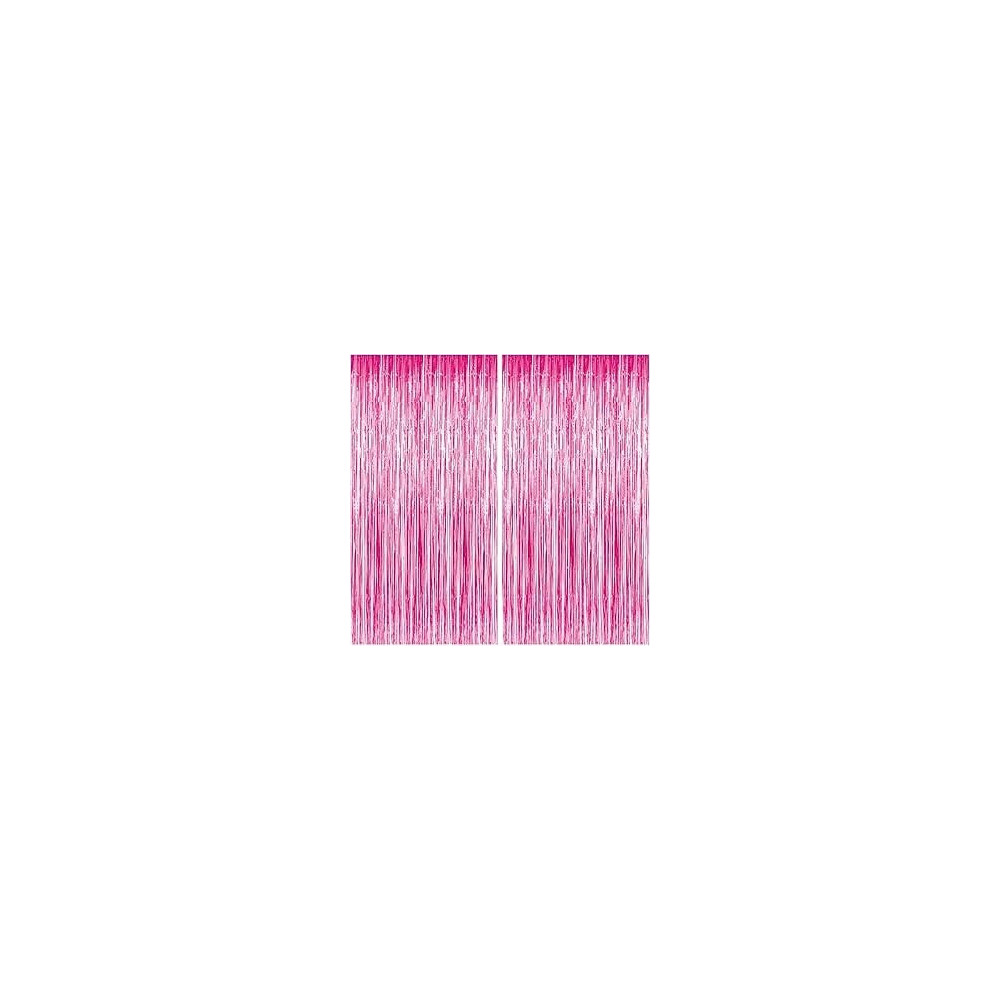 Brain Giggles Metallic Foil Curtain For Birthday Party Decoration Fringe Tinsel Backdrop, Pink, Pack Of 2