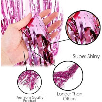 Brain Giggles Metallic Foil Curtain For Birthday Party Decoration Fringe Tinsel Backdrop, Pink, Pack Of 2